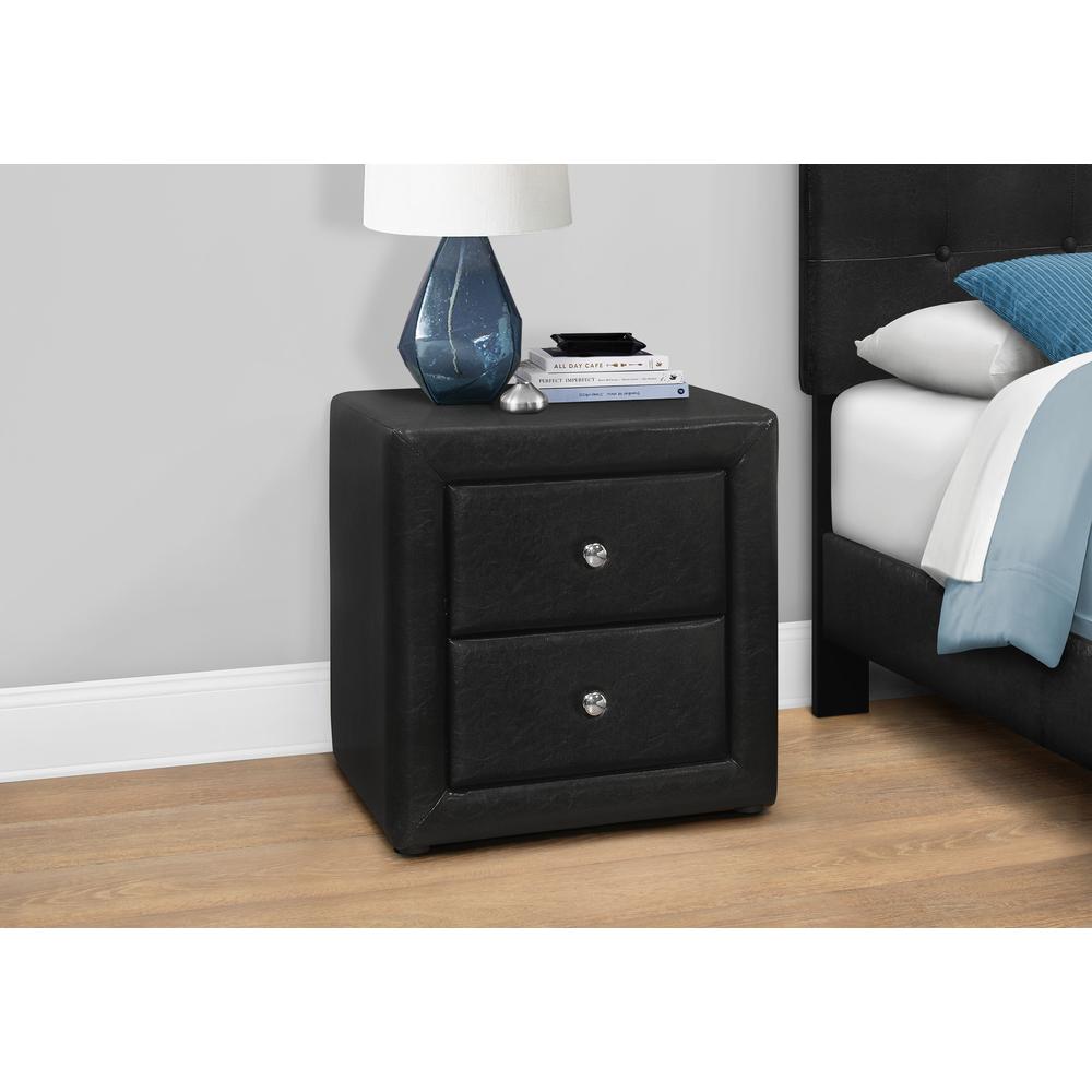 21" Black Faux Leather Two Drawer Nightstand. Picture 3