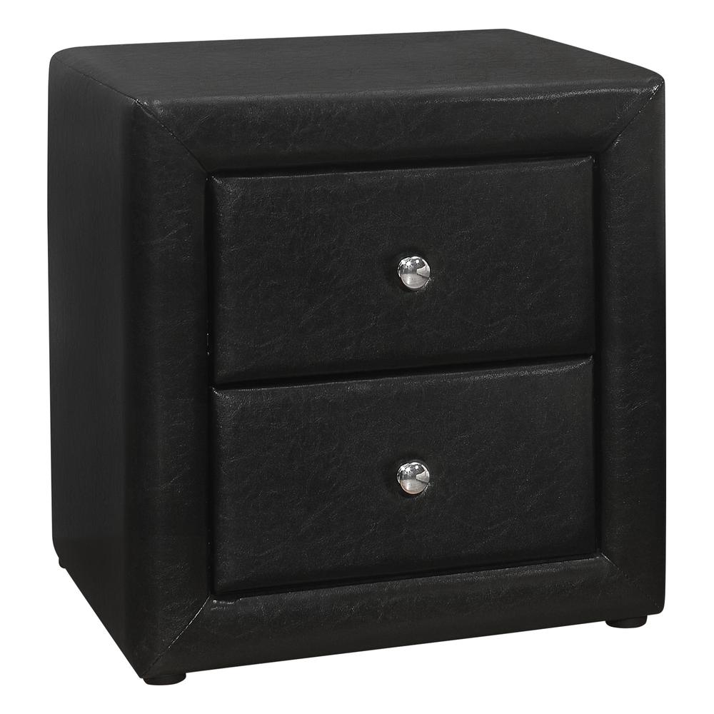 21" Black Faux Leather Two Drawer Nightstand. Picture 1