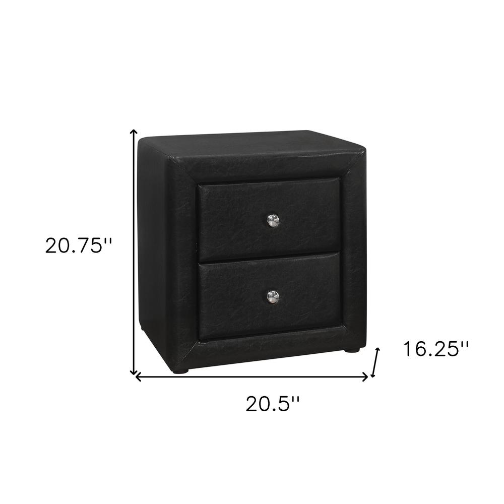 21" Black Faux Leather Two Drawer Nightstand. Picture 5