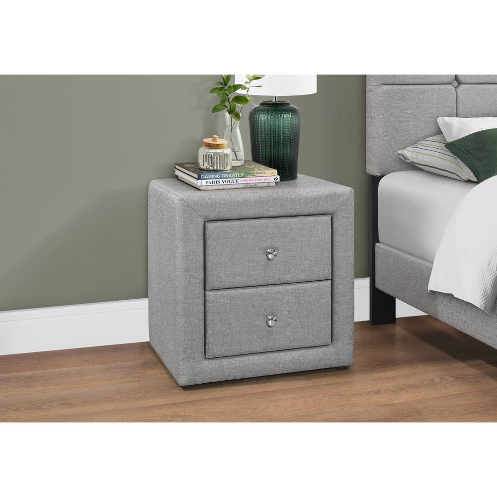 21" Gray Linen Blend Two Drawer Nightstand. Picture 3