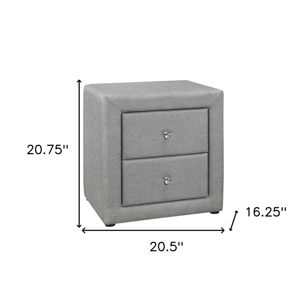21" Gray Linen Blend Two Drawer Nightstand. Picture 5