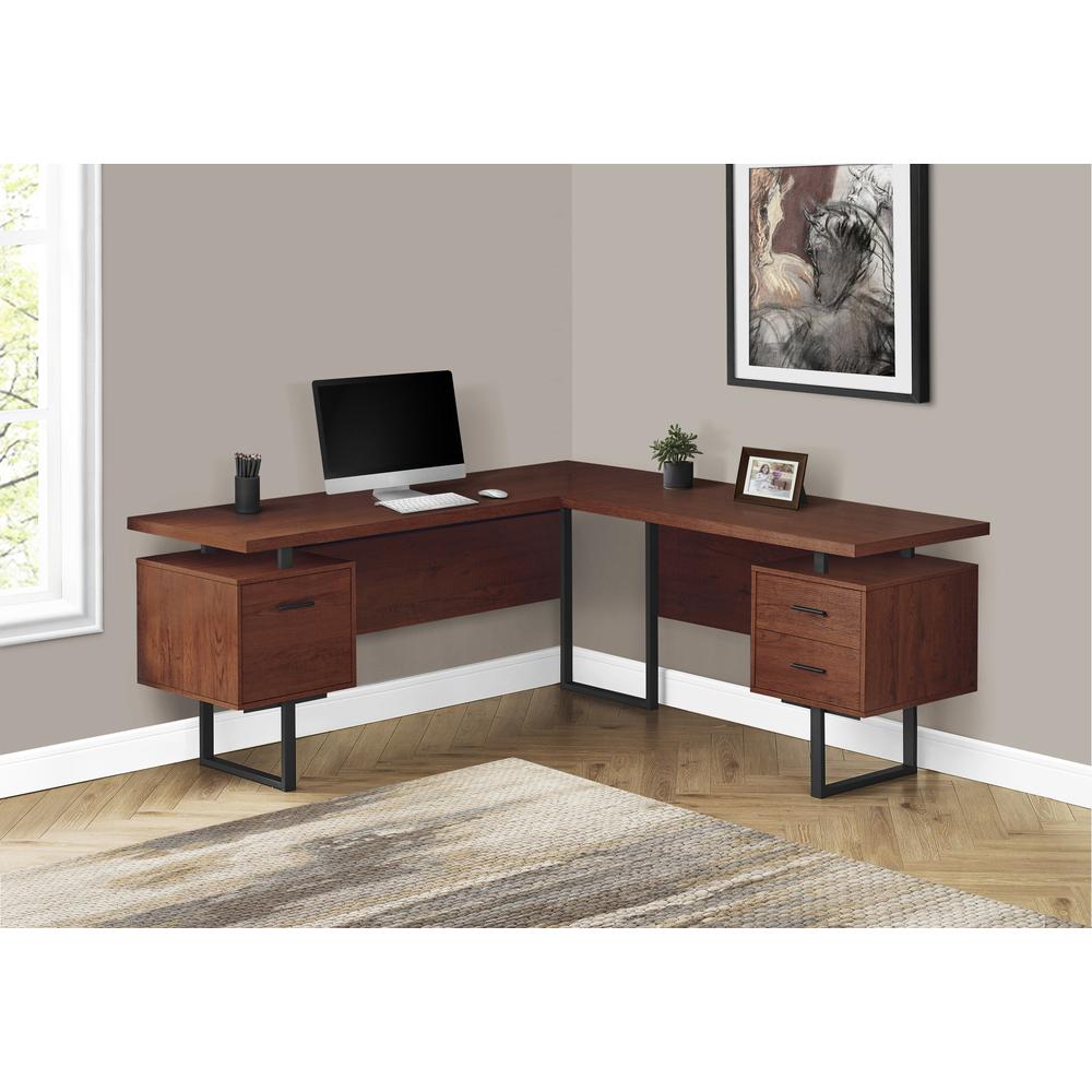 70" Brown And Black L Shape Computer Desk. Picture 5