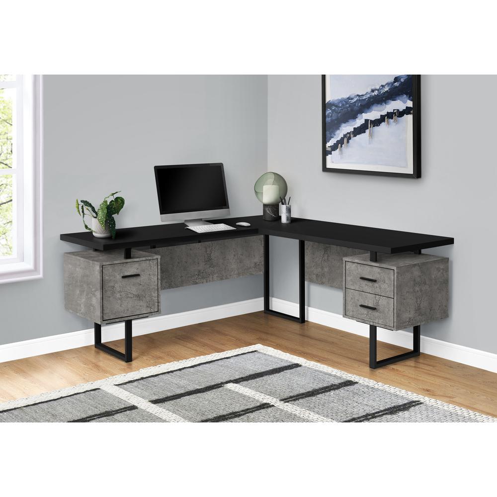 71" Black and Gray Faux L Shape Computer Desk. Picture 3