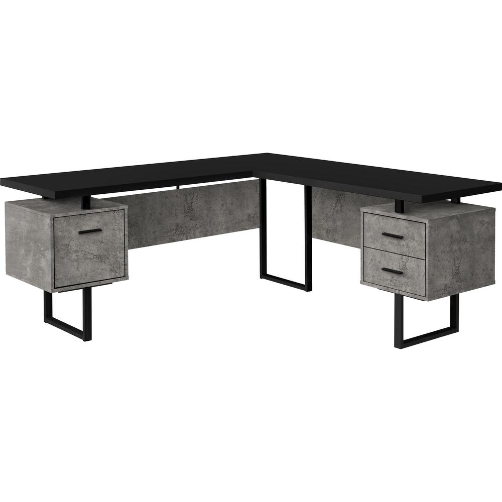 71" Black and Gray Faux L Shape Computer Desk. Picture 1
