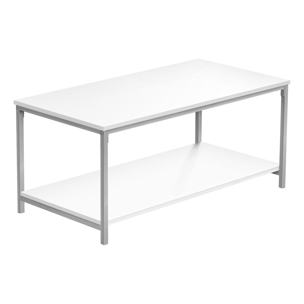40" White And Silver Rectangular Coffee Table. Picture 1
