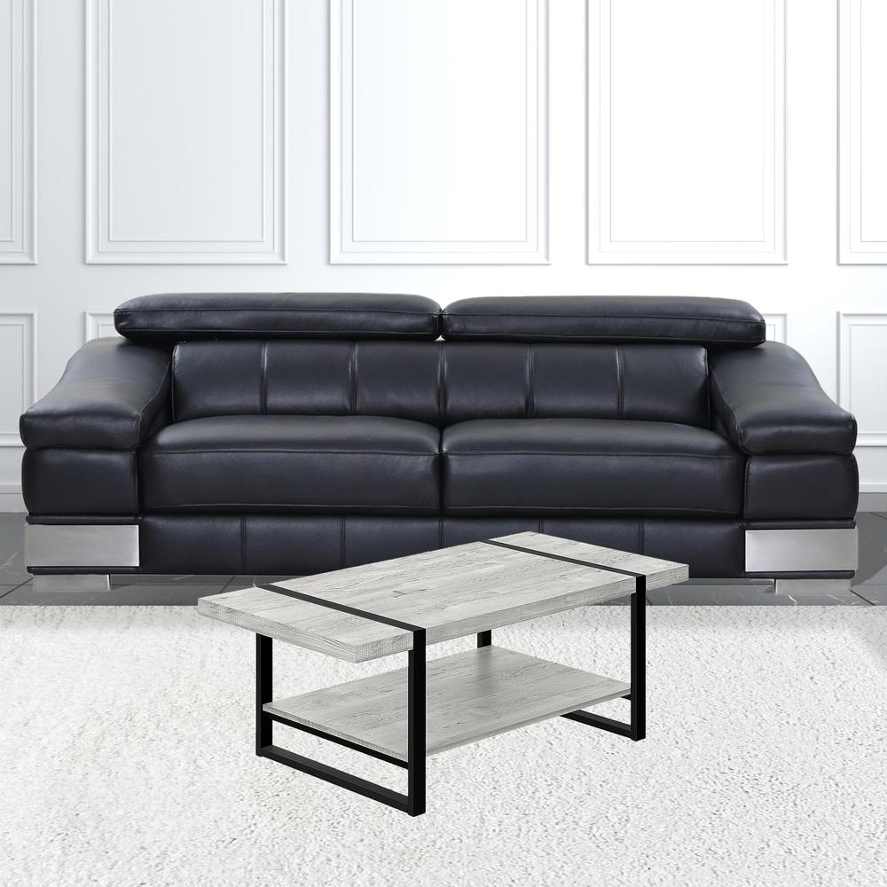 47" Grey And Black Rectangular Coffee Table With Shelf. Picture 5