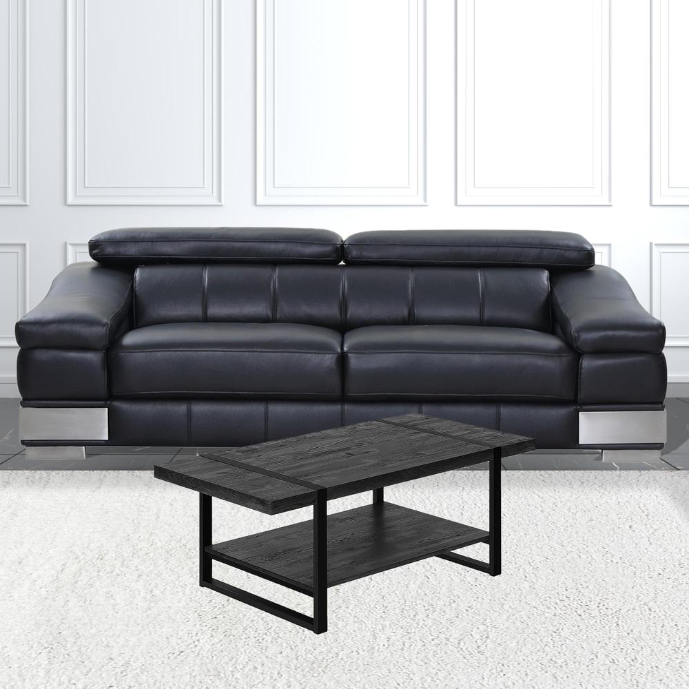 47" Black Rectangular Coffee Table With Shelf. Picture 6