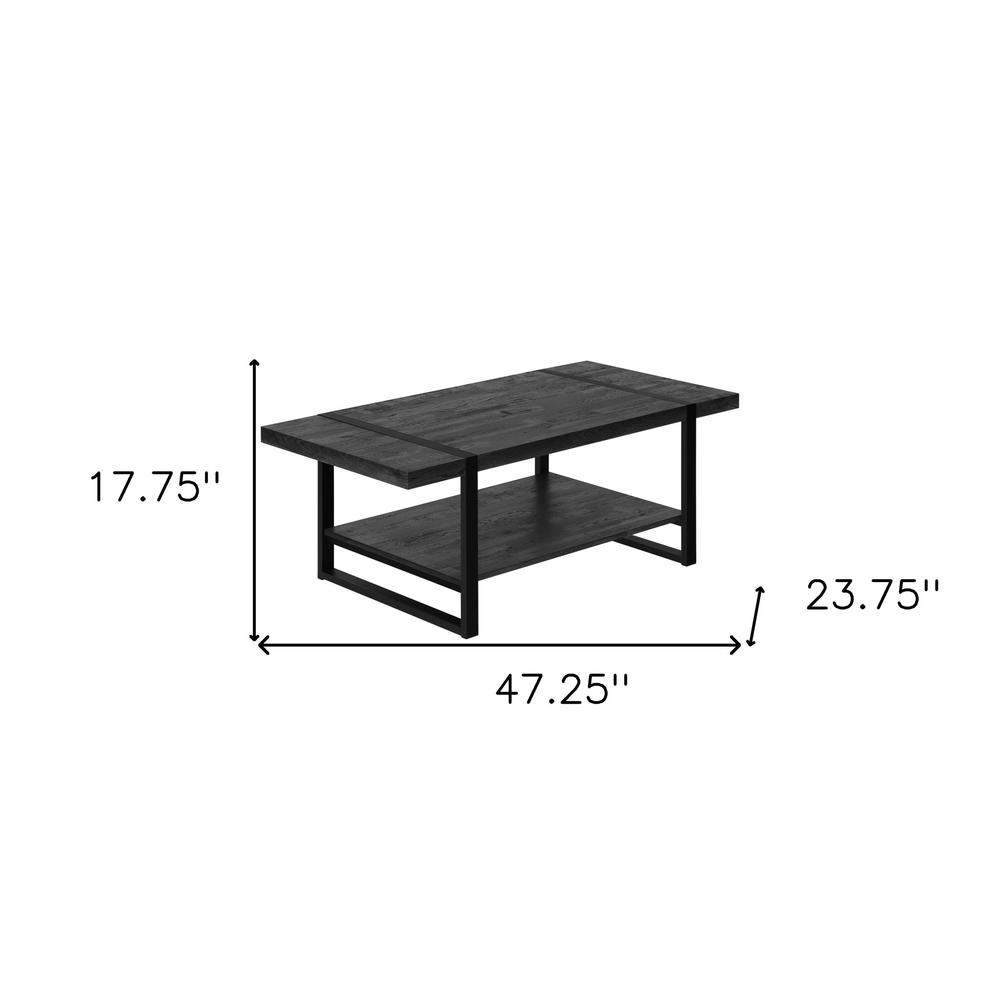 47" Black Rectangular Coffee Table With Shelf. Picture 9