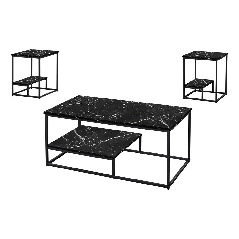 Set Of Three 42" Black Rectangular Coffee Table With Shelf. Picture 2
