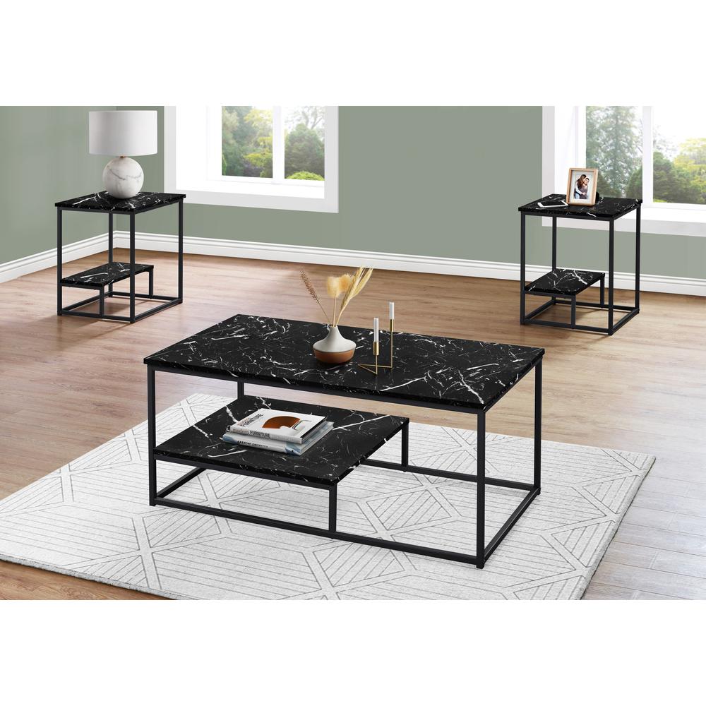Set Of Three 42" Black Rectangular Coffee Table With Shelf. Picture 4