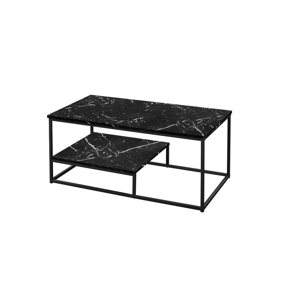 Set Of Three 42" Black Rectangular Coffee Table With Shelf. Picture 1