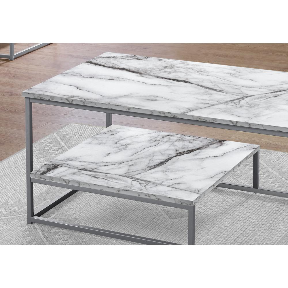 Set Of Three 42" White Rectangular Coffee Table With Shelf. Picture 4