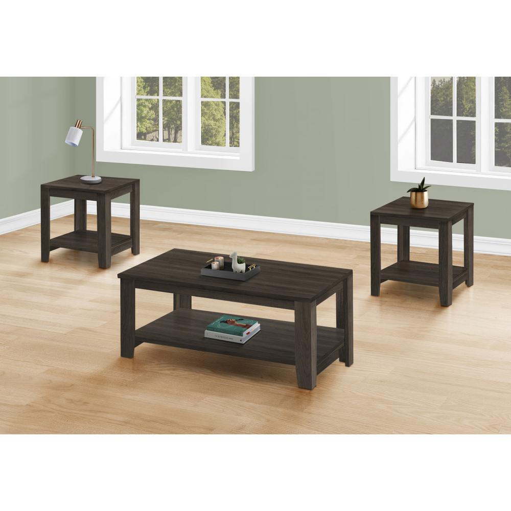 Set Of Three 42" Oak Rectangular Coffee Table With Three Shelves. Picture 4