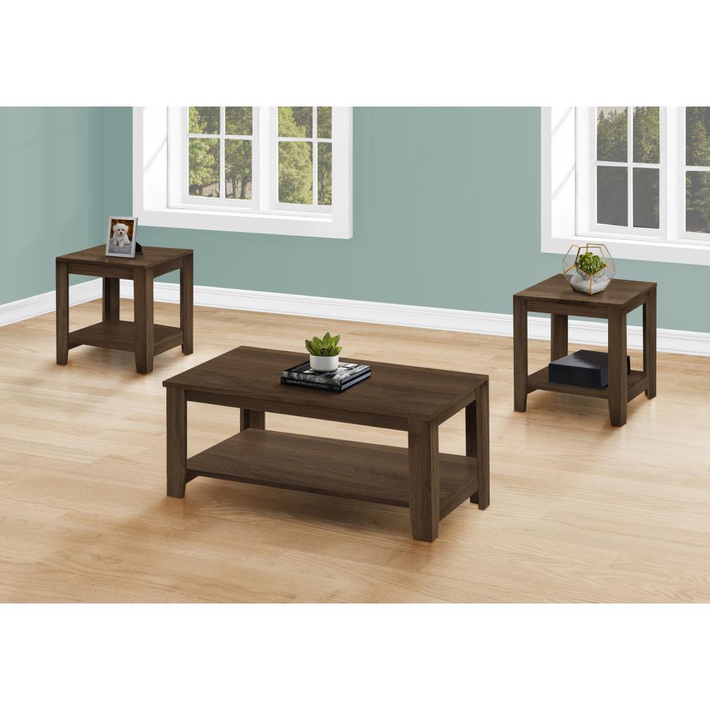 Set Of Three 42" Dark Brown Rectangular Coffee Table With Three Shelves. Picture 4
