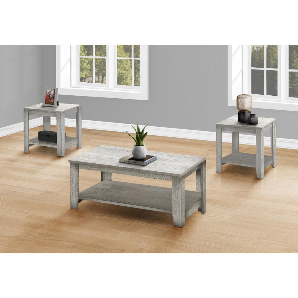 Set Of Three 42" Gray Rectangular Coffee Table With Three Shelves. Picture 5