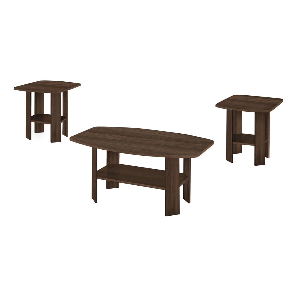 Set Of Three 36" Dark Walnut Rectangular Coffee Table With Three Shelves. Picture 2
