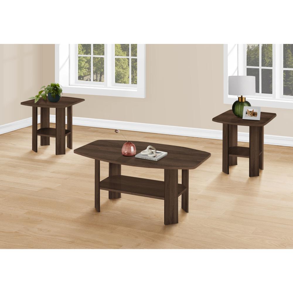 Set Of Three 36" Dark Walnut Rectangular Coffee Table With Three Shelves. Picture 4