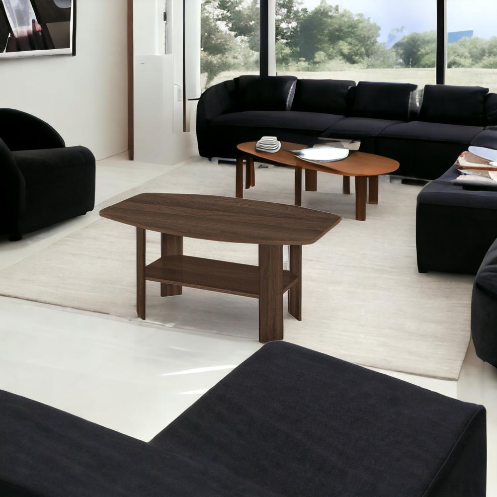 Set Of Three 36" Dark Walnut Rectangular Coffee Table With Three Shelves. Picture 7