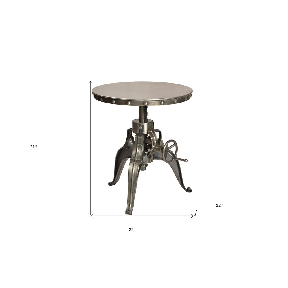 21" Silver Metal And Iron Round End Table. Picture 5