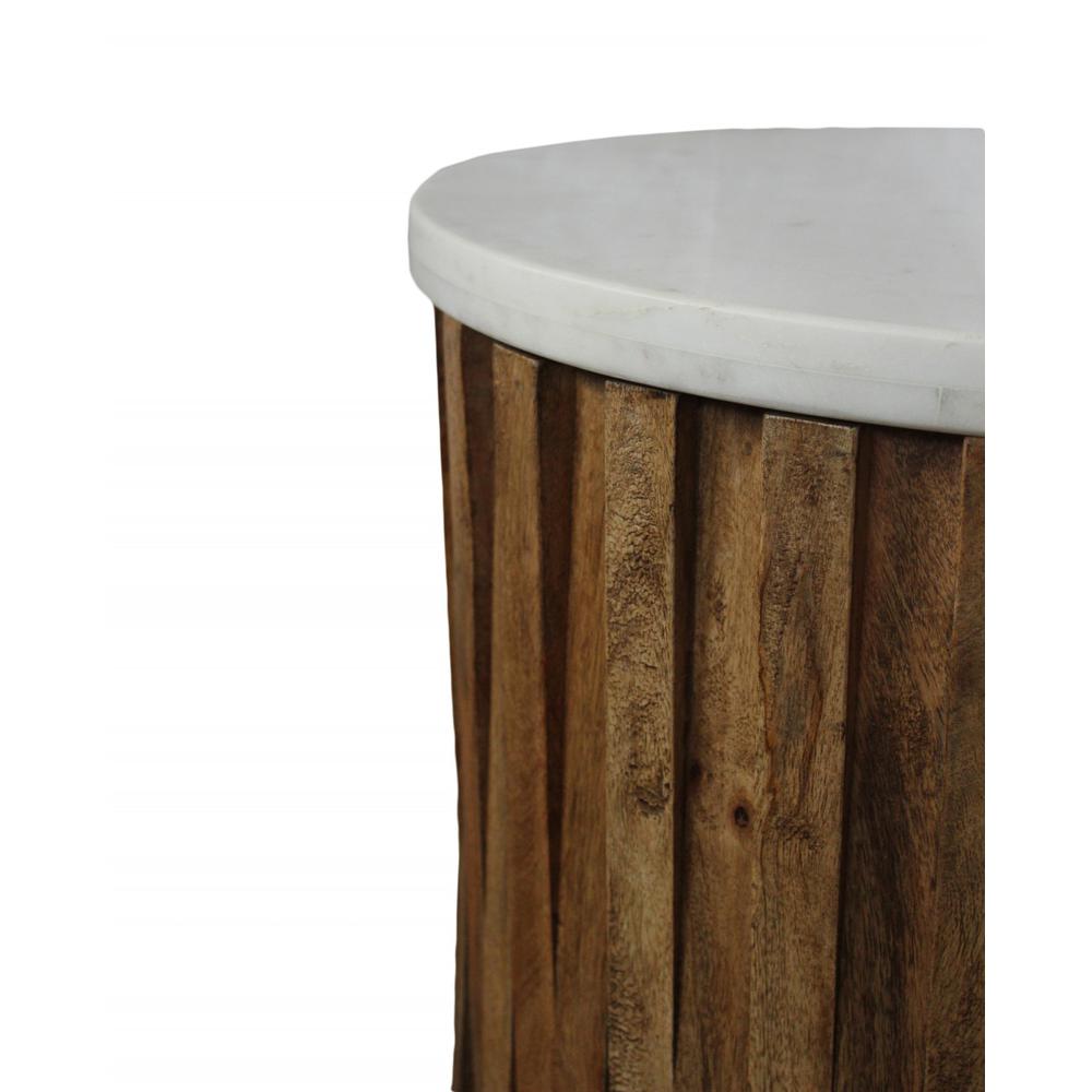 20" Brown And Ivory Marble And Solid Wood Round End Table. Picture 3