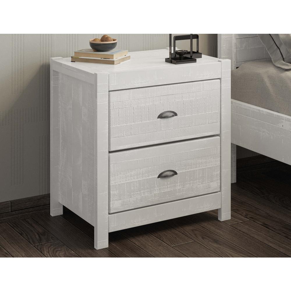 24" White Distressed Solid Wood Two Drawer Nightstand. Picture 4