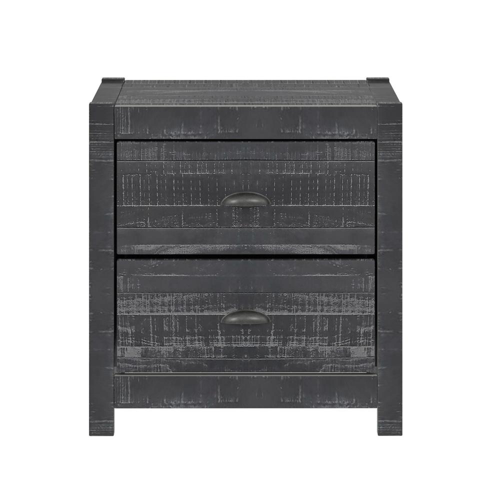 24" Dark Gray Distressed Solid Wood Two Drawer Nightstand. Picture 1