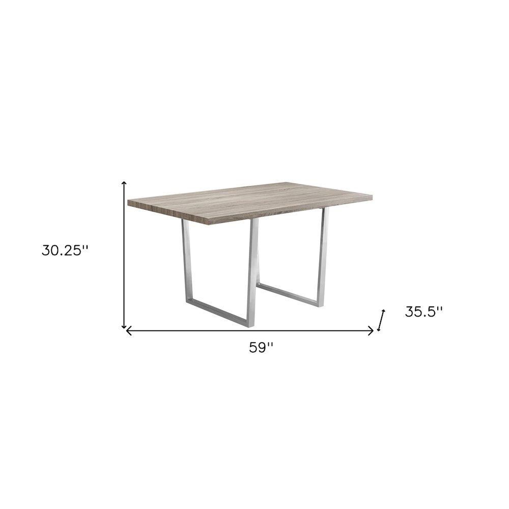 59" Taupe And Silver Solid Wood And Metal Sled Base Dining Table. Picture 6