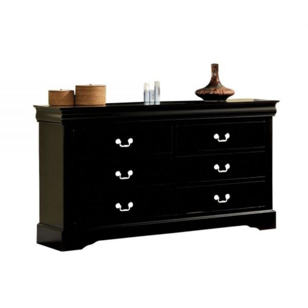 60" Black Manufactured Wood Six Drawer Double Dresser. Picture 1