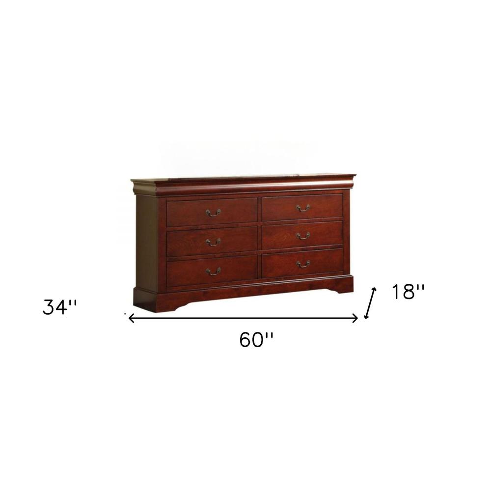 60" Cherry Manufactured Wood Six Drawer Double Dresser. Picture 7