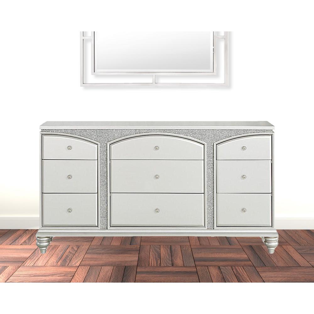 66" Platinum Manufactured Wood Nine Drawer Dresser. Picture 2