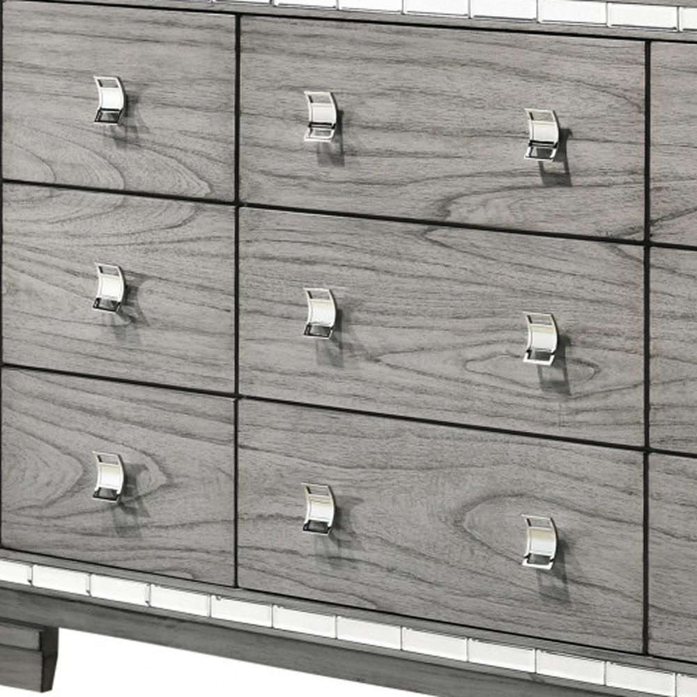 64" Light Gray Oak Manufactured Wood Nine Drawer Triple Dresser. Picture 3
