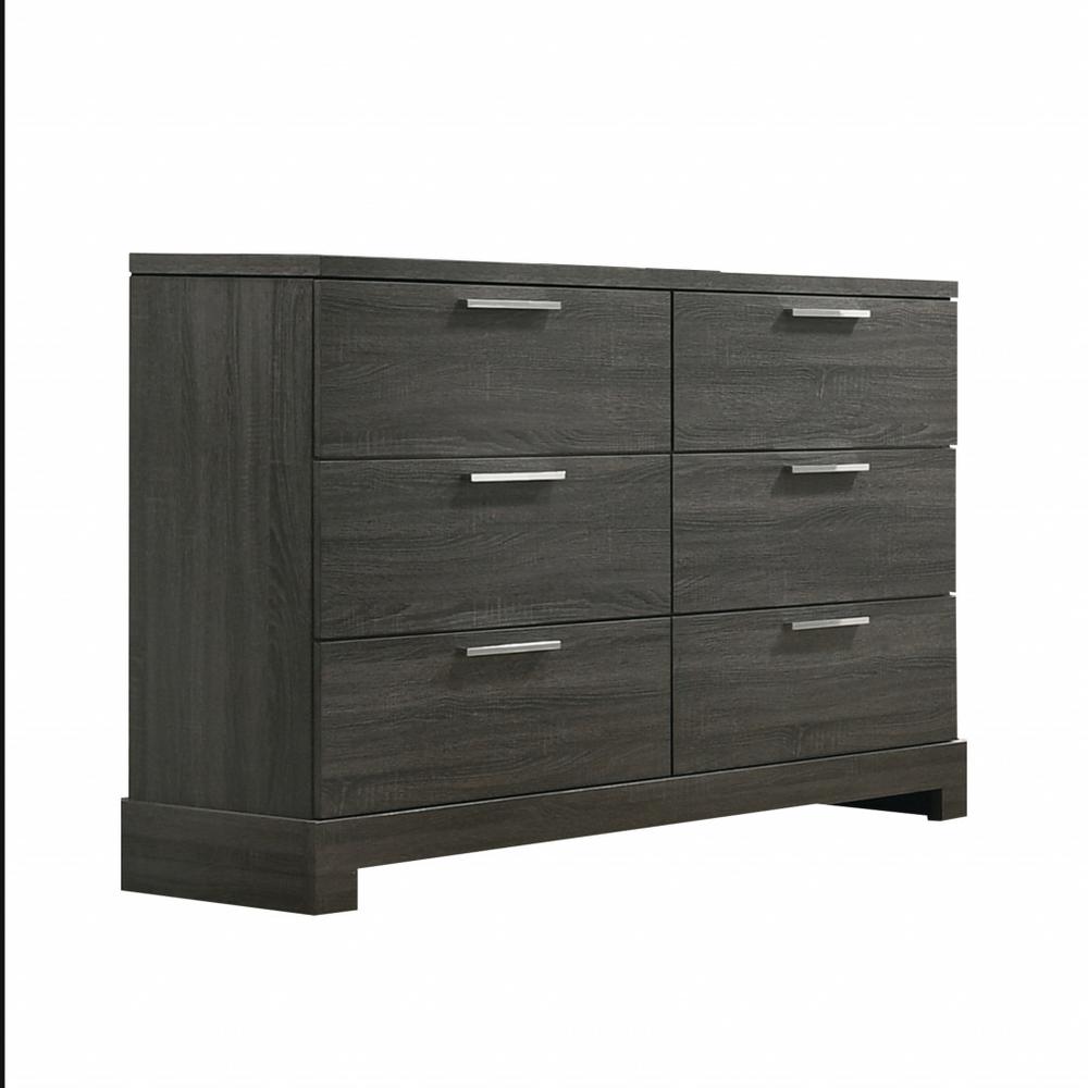 59" Gray Oak Manufactured Wood Six Drawer Double Dresser. Picture 1