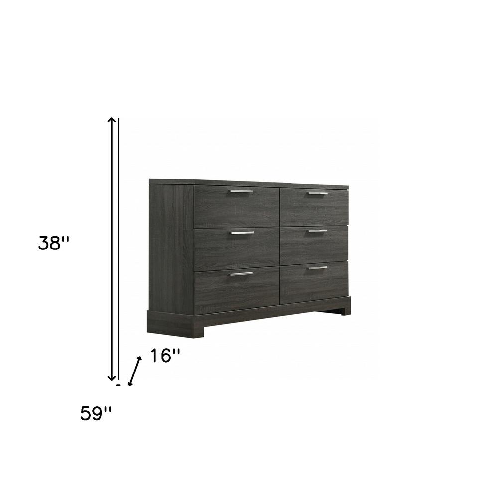 59" Gray Oak Manufactured Wood Six Drawer Double Dresser. Picture 4
