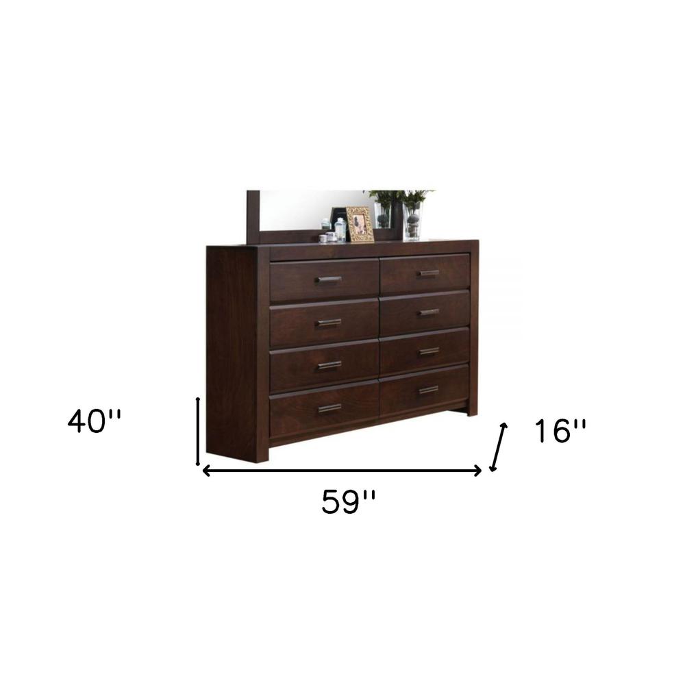 59" Walnut Eight Drawer Double Dresser. Picture 4