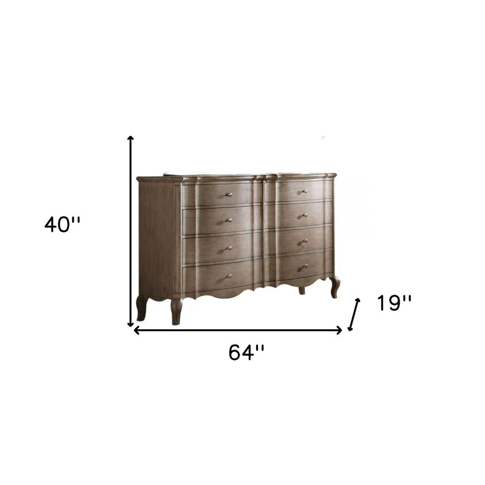 64" Antique Taupe Solid And Manufactured Wood Eight Drawer Dresser. Picture 6