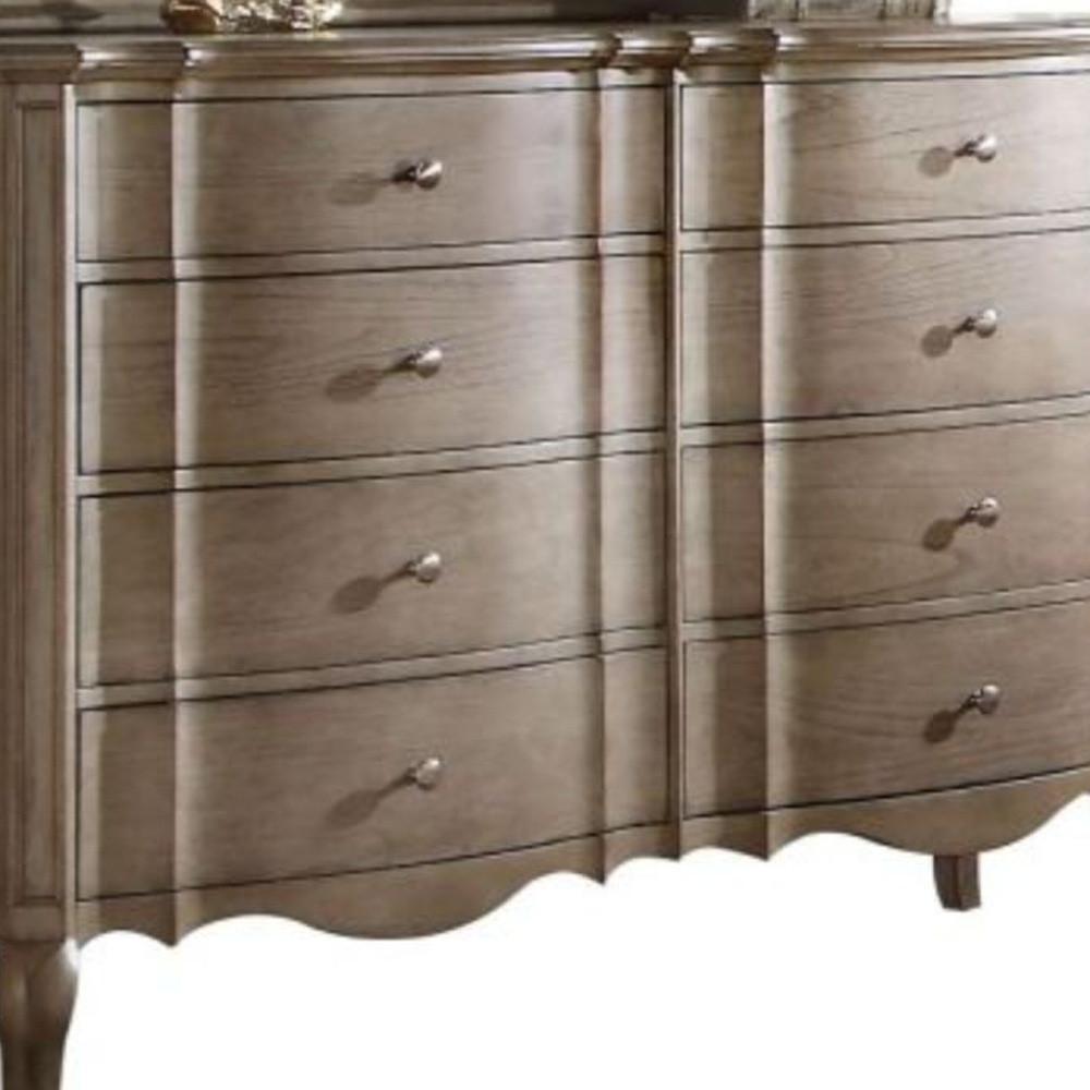 64" Antique Taupe Solid And Manufactured Wood Eight Drawer Dresser. Picture 4
