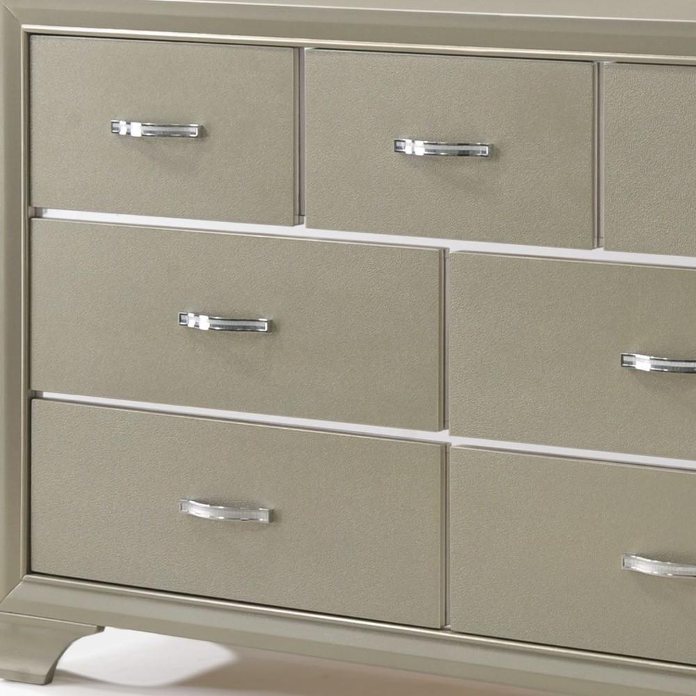 58" Champagne Manufactured Wood Seven Drawer Triple Dresser. Picture 4