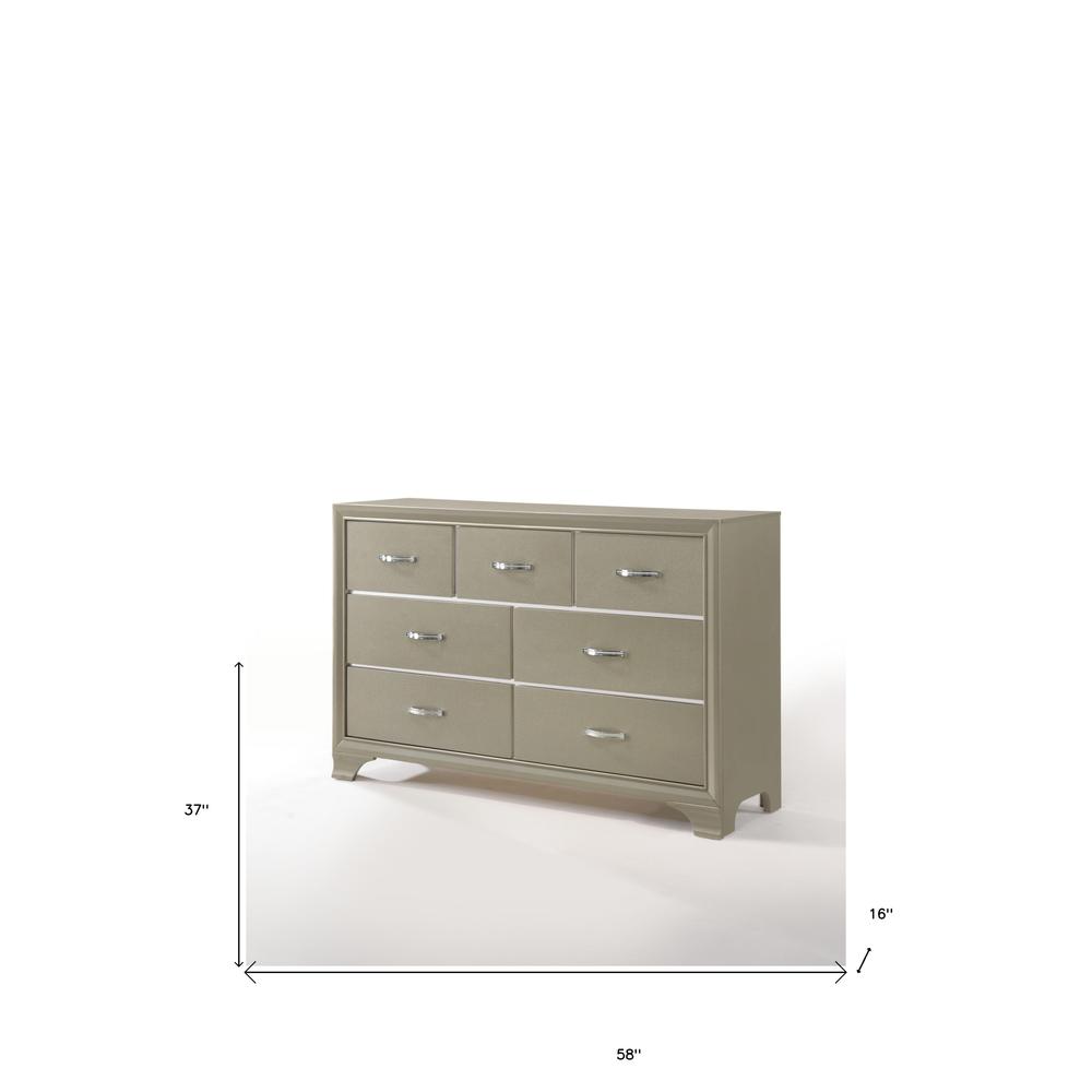 58" Champagne Manufactured Wood Seven Drawer Triple Dresser. Picture 6