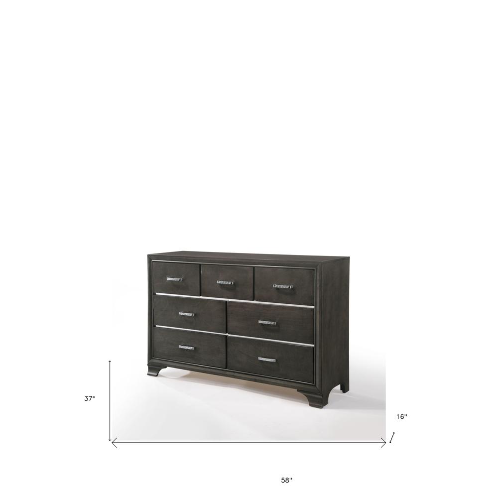 58" Gray Manufactured Wood Seven Drawer Triple Dresser. Picture 4
