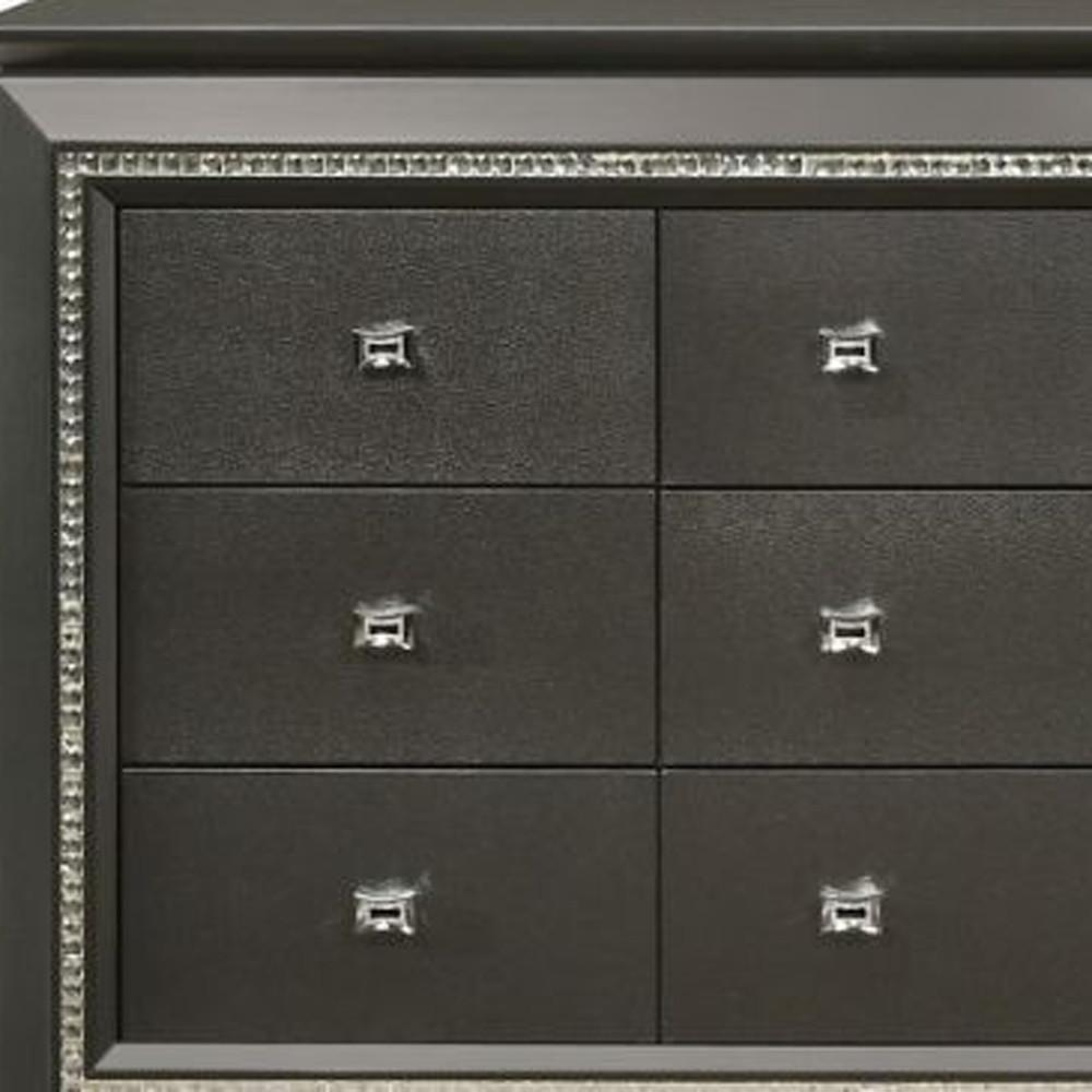 66" Metallic Gray Solid Manufactured Wood Nine Drawer Triple Dresser. Picture 1