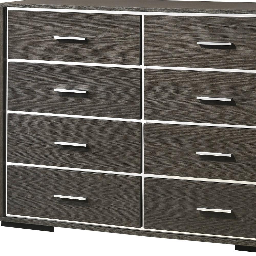 57" Gray Oak Manufactured Wood Eight Drawer Dresser. Picture 4