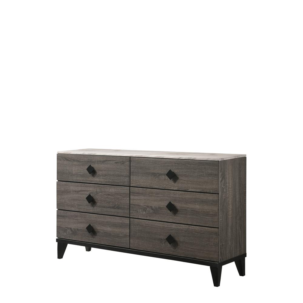 61" Faux Marble Rustic Gray Oak Six Drawer Dresser. Picture 2