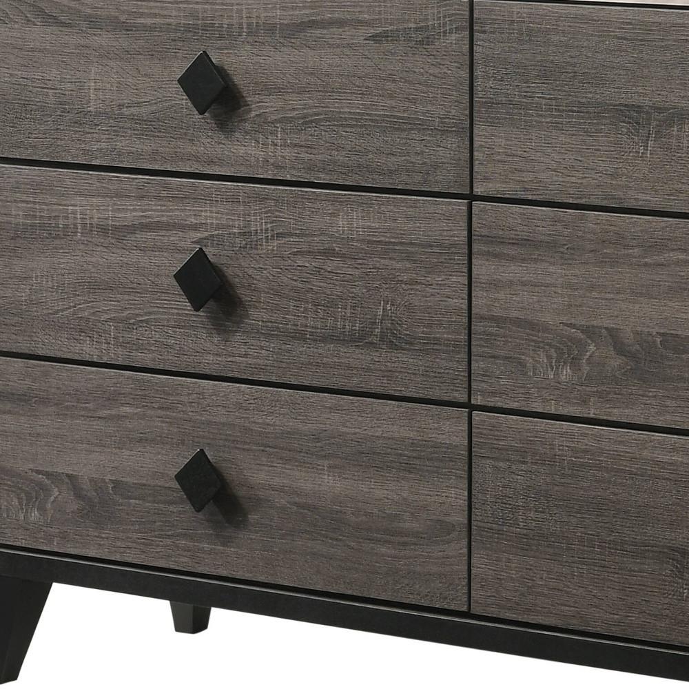 61" Faux Marble Rustic Gray Oak Six Drawer Dresser. Picture 4