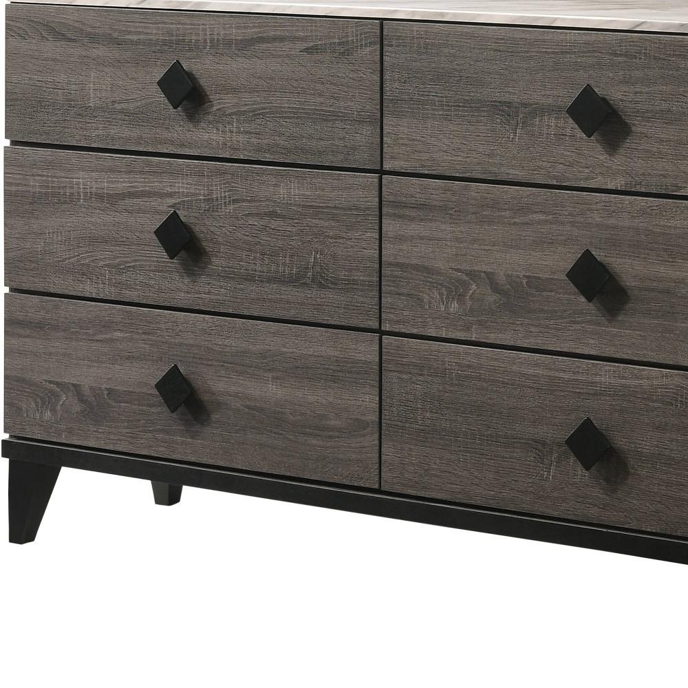 61" Faux Marble Rustic Gray Oak Six Drawer Dresser. Picture 5