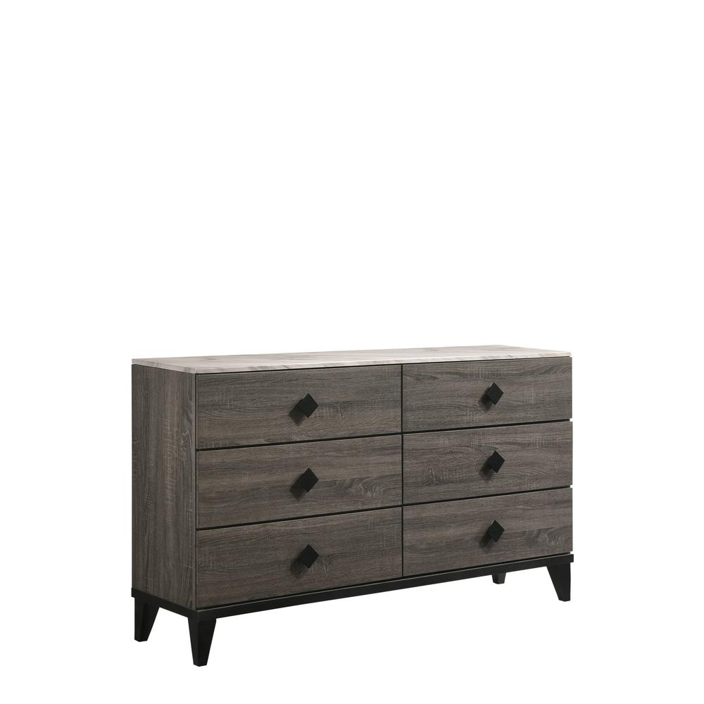 61" Faux Marble Rustic Gray Oak Six Drawer Dresser. Picture 3