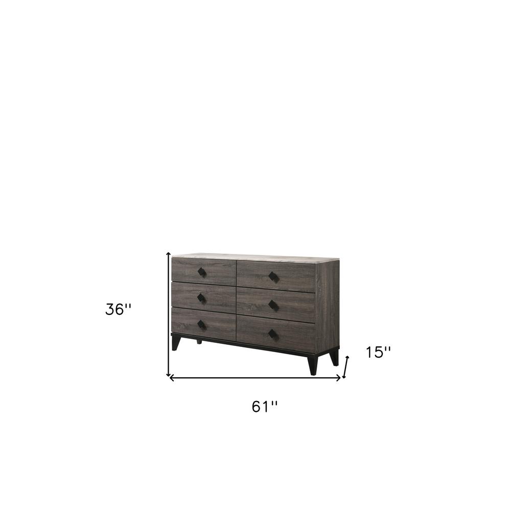 61" Faux Marble Rustic Gray Oak Six Drawer Dresser. Picture 6