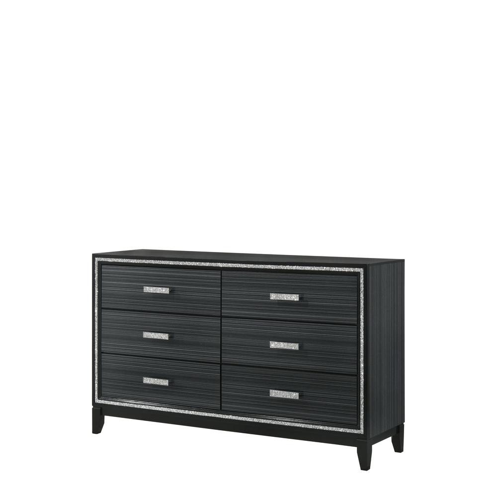 63" Weathered Black Manufactured Wood Six Drawer Dresser. Picture 1