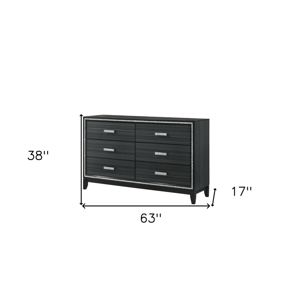 63" Weathered Black Manufactured Wood Six Drawer Dresser. Picture 4