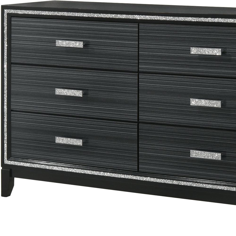 63" Weathered Black Manufactured Wood Six Drawer Dresser. Picture 3