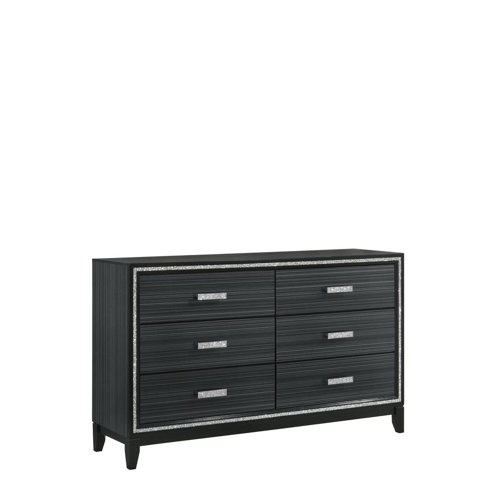 63" Weathered Black Manufactured Wood Six Drawer Dresser. Picture 2
